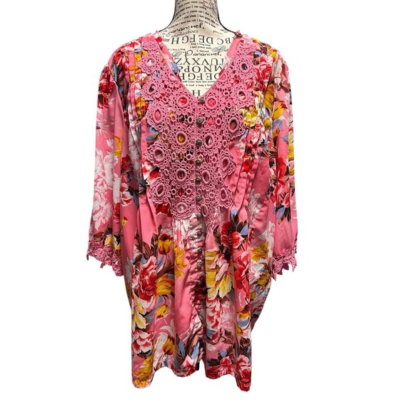 Denim & Co. Multicolored 3/4 Sleeves V-Neck Size 22W Officecore Fairy Whimsical - Picture 1 of 10